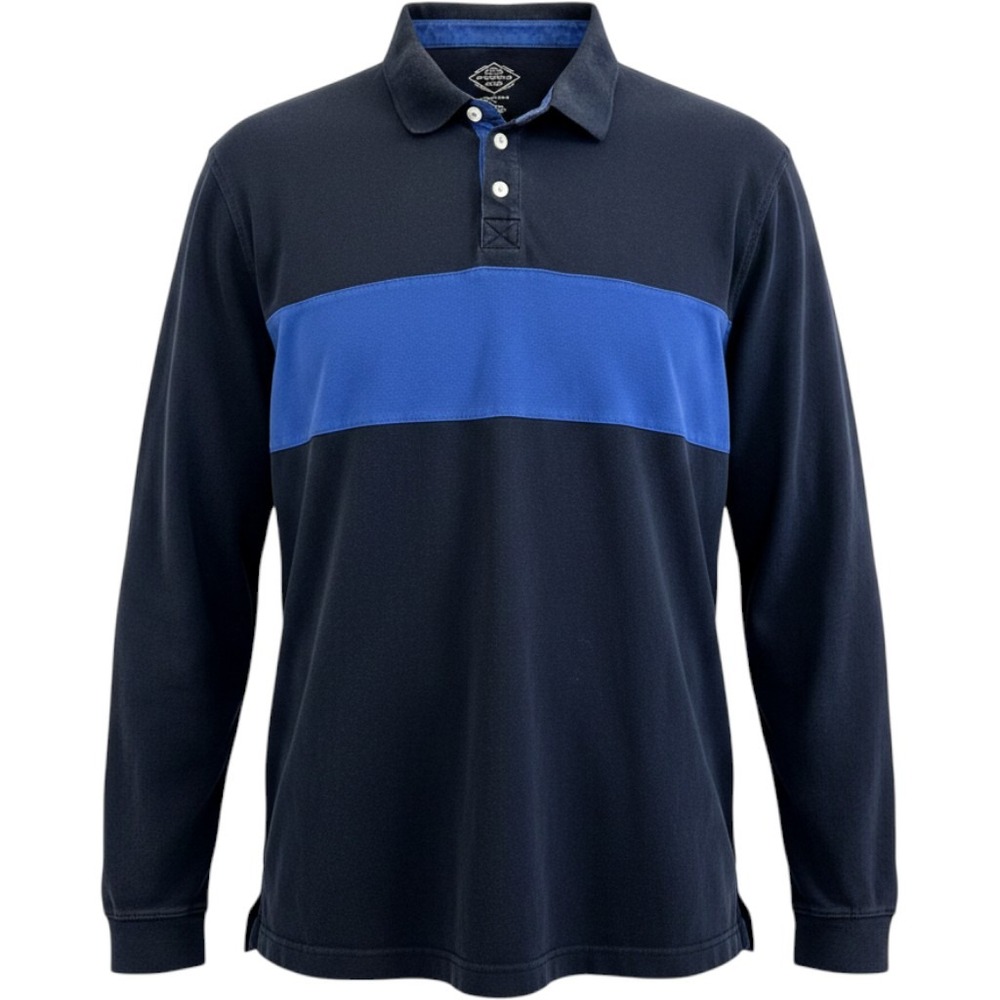 St Johns Bay Mens Legacy Polo Shirt XL Navy Blue‎ Long Sleeve Colorblock Stripe